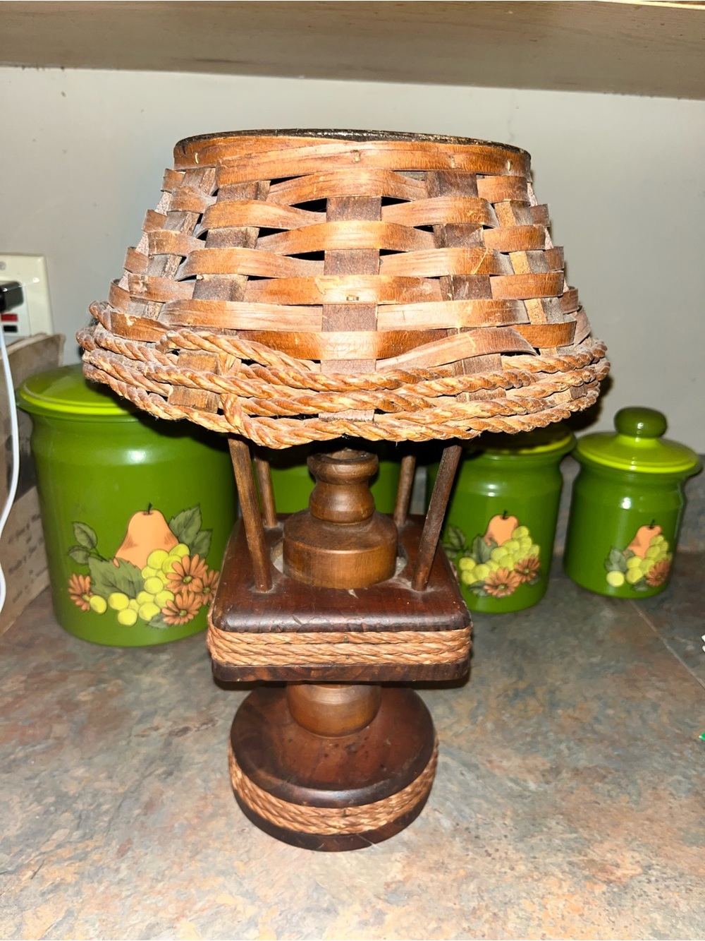 Rustic Brown Woven Wood Candle Lamp - Unbranded